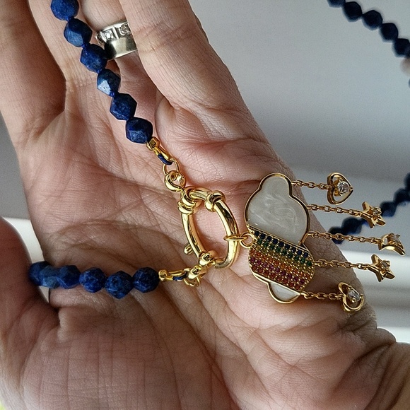 Hand knotted necklace with gold plated details  new, handmade - Picture 4 of 4